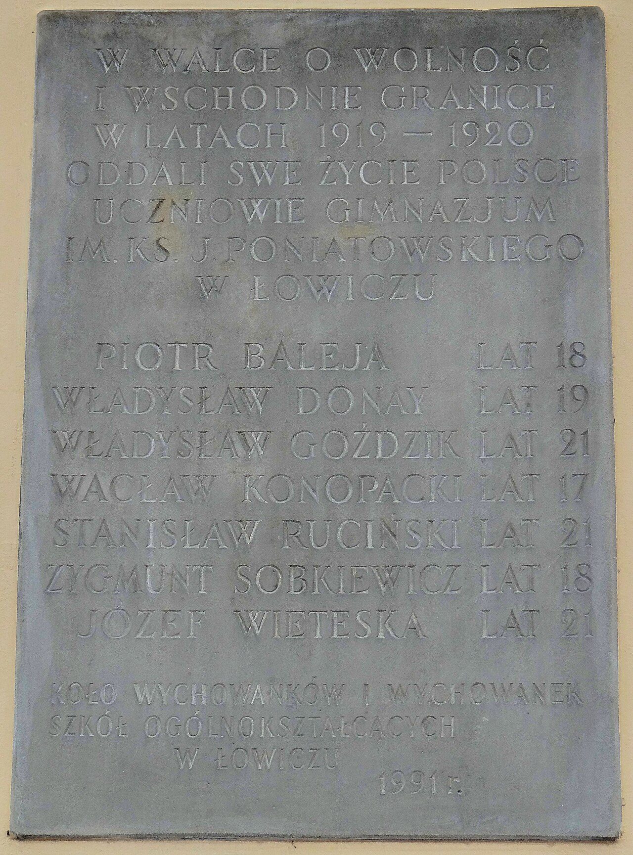 Poległym uczniom Gimnazjum